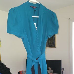 Betsey Johnson Teal Tea Length Dress NWT Size 4- Vintage inspired